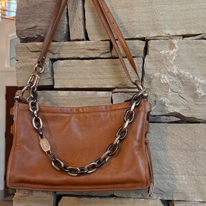 Stuart Weitzman Zoey Convertible Soft Brown Leather & Suede Shoulder Bag w chain